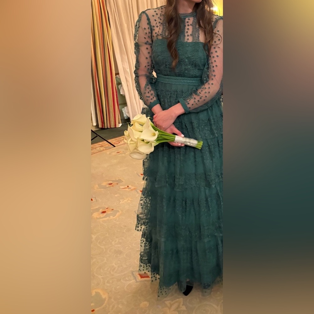 Self portrait Long Sleeve Ruffle Tierd Gown Maxi Dress